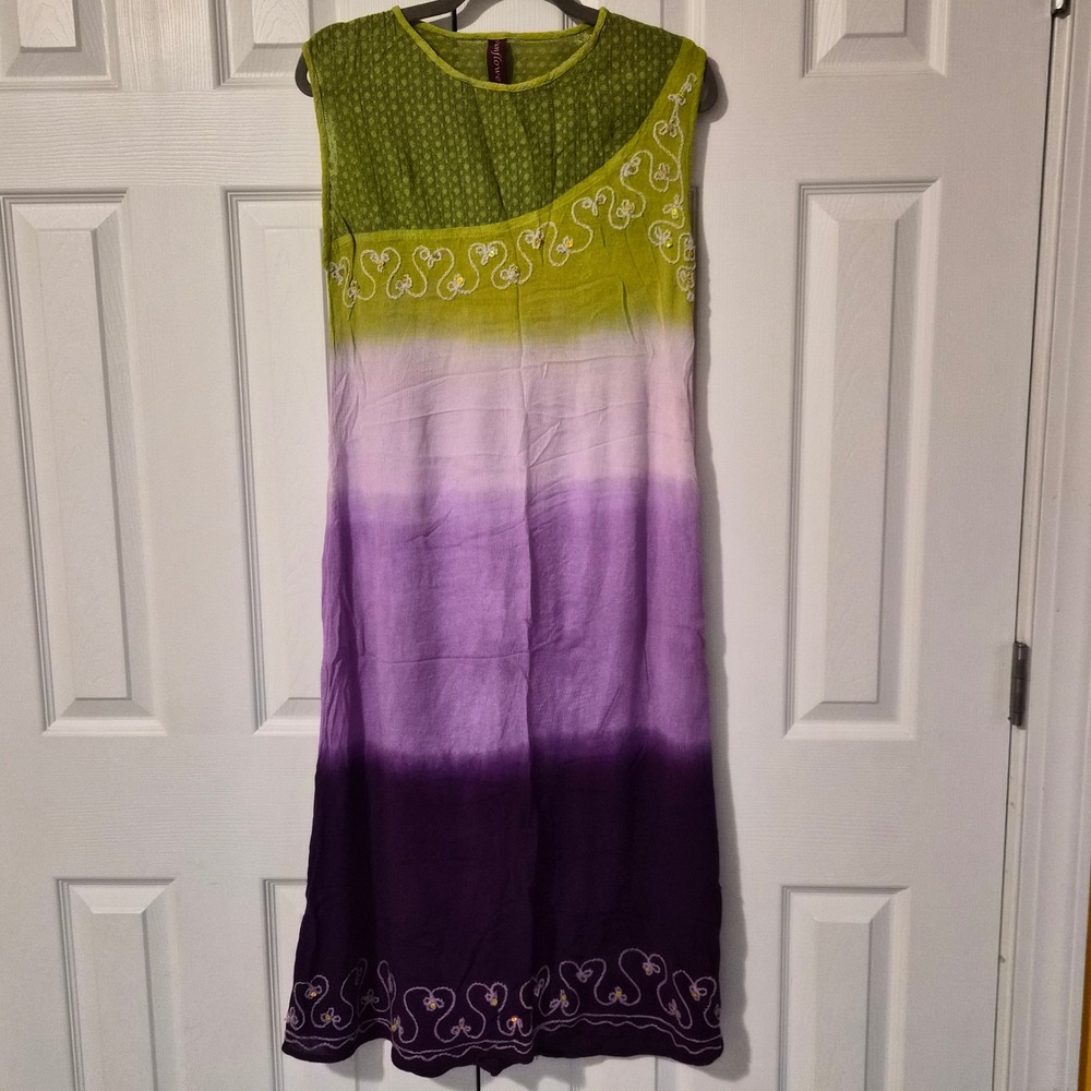 NWOT Sunflower Ombre Crinkle‎ Rayon Embroidered Sequin Dress S Boho Festival